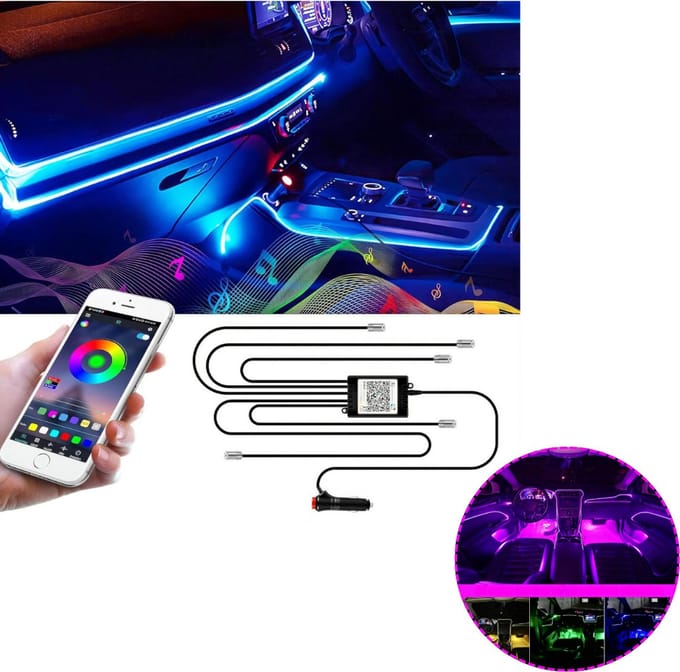 Auto Interieur Verlichting - Led Strip Auto – 6M – Met App -Zwart