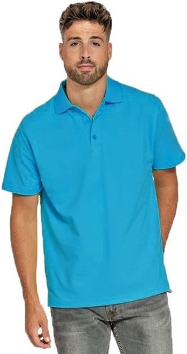 Lemon & Soda Heren basic poloshirt - turquoise blauw - korte mouw - katoen - 220 gram L