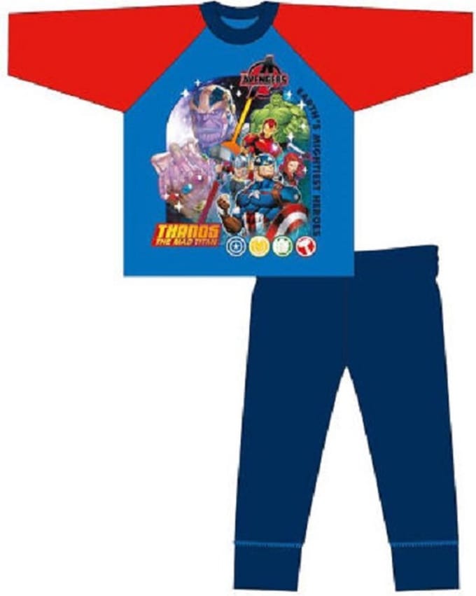 Marvel Avengers Jongens Pyjama - Kinderpyjama - Rood/Blauw - Thanos & Superhelden - 100% Katoen - Maat 104/110