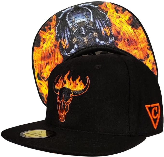Capiche® Snapback Pet – Vuur Bul – Zwart Fleece – Verstelbaar met Druksluiting – Pet Mannen – Fire Bull