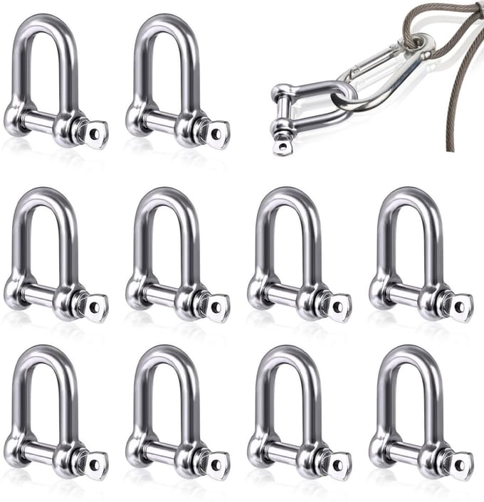 Set van 10 RVS schakels met schroef, D-ring M6, sterke schakels met oogbout voor kettingen en bevestiging