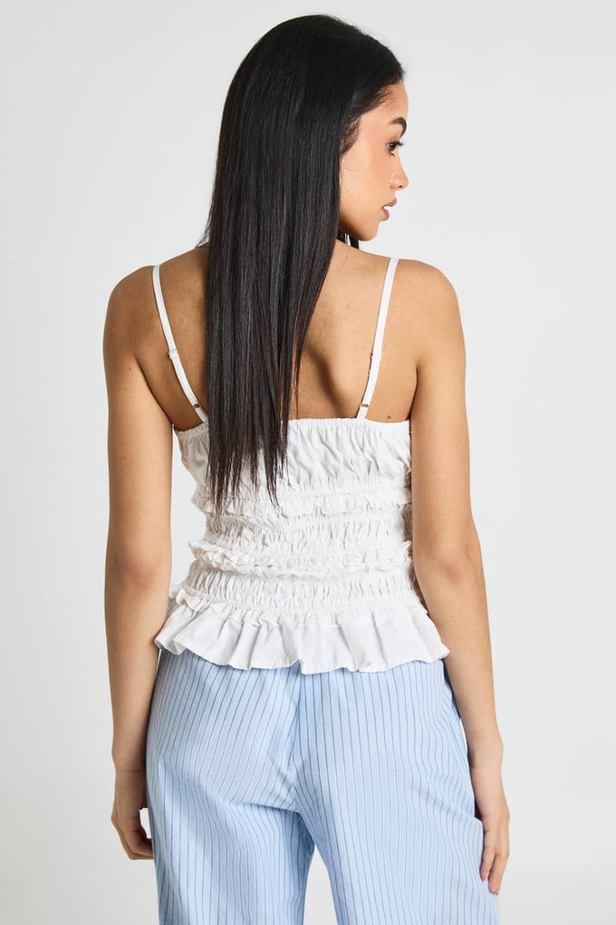 boohoo Dames Poplin Gerimpeld Cami Topje | Wit | Maat: 38