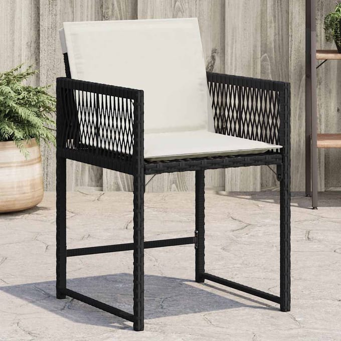 vidaXL - Tuinstoelen - 4 - st - met - kussens - poly - rattan - zwart