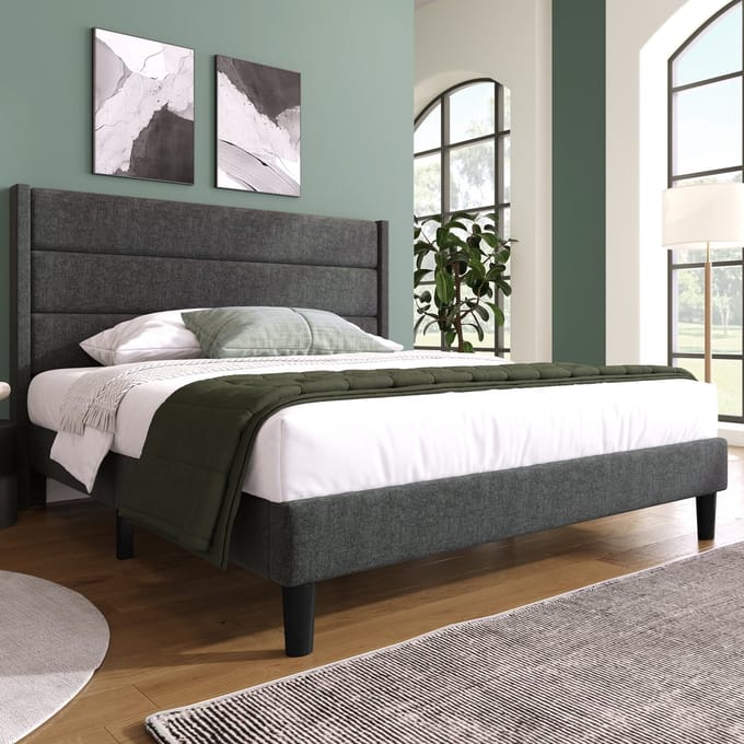 Zubaliya Polsterbett - 140x200 cm Donkergrijs - Design met 3 Panelen - Met Lattenbodem
