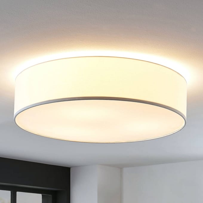 Lindby - plafondlamp - 3lichts - stof, metaal - H: 15 cm - E27 - wit