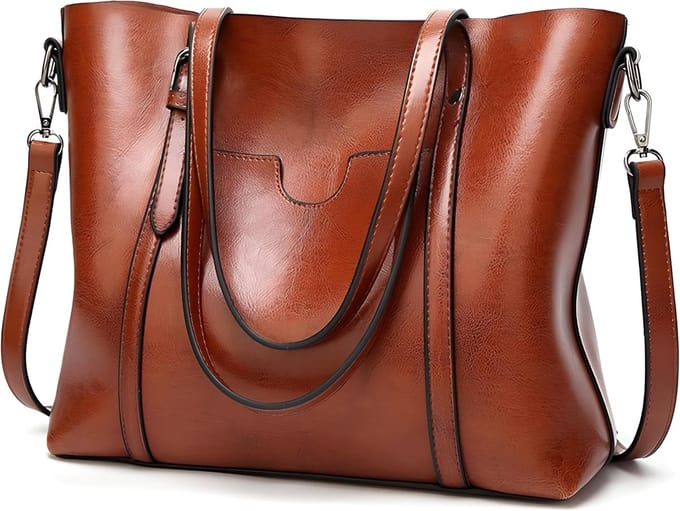 Dames Schoudertas - Grote Handtas - Dagelijks Gebruik - Veel Compartimenten - 41.5 x 11 x 24.5 cm - Bruin