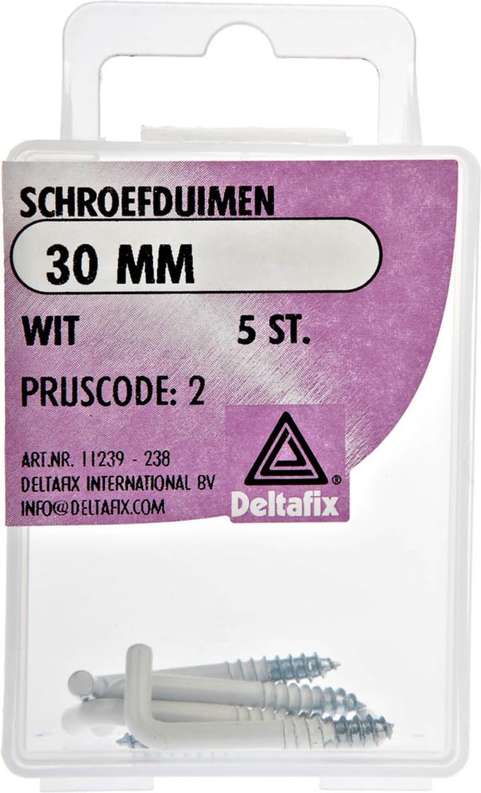 Deltafix Schroefduimen - 5x - gecoat metaal - 30 mm - wit - ijzerwaren bevestigsmaterialen