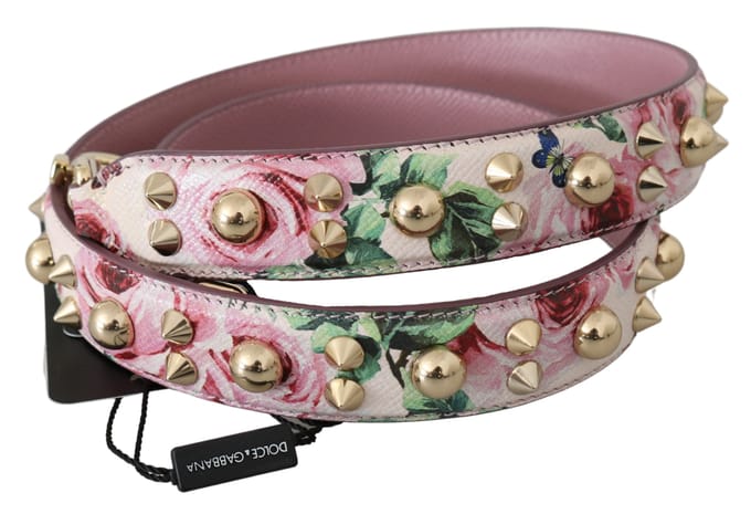 Dolce & Gabbana Pink Bloem Leather Stud Accessoire Schouder damesriem