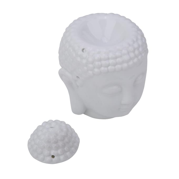 Brûleur d'huiles essentielles et diffuseur d'encens en forme de tête de Bouddha blanc white