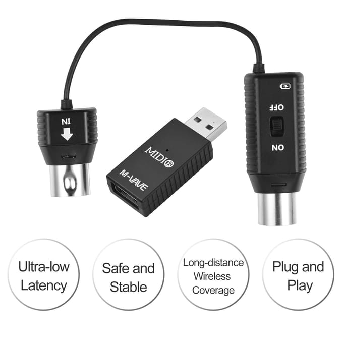 M-VAVE MS1 Mini draadloos transmissiesysteem MIDI-systeem MIDI draadloze adapter Plug and Play Type-C zwart