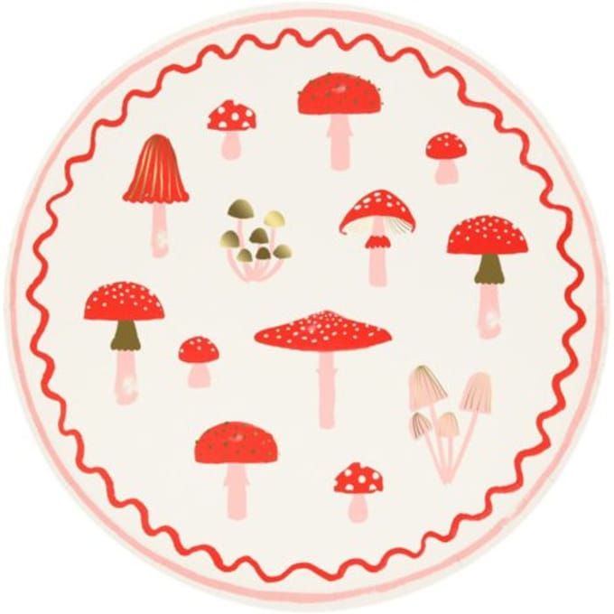 Meri meri kerst - bordjes papier groot à 8 stuks, merry mushrooms