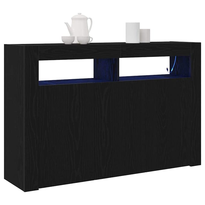 vidaXL - Dressoir - Zwart - Eiken - 116 - x - 30 - x - 75 - cm - Bewerkt - hout