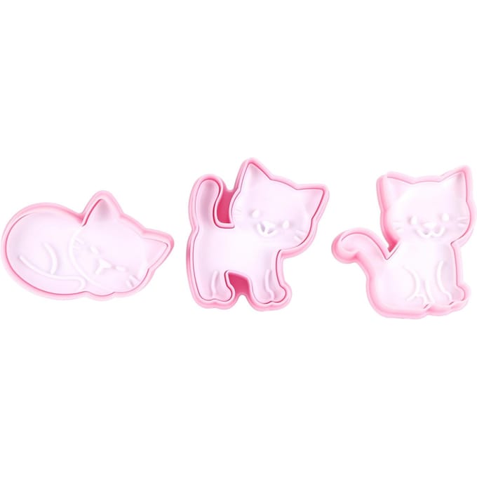 3 stuks Cartoon Kat Vormige Koekjesvormen DIY Bakken Biscuit Vorm Set Bakaccessoire pink