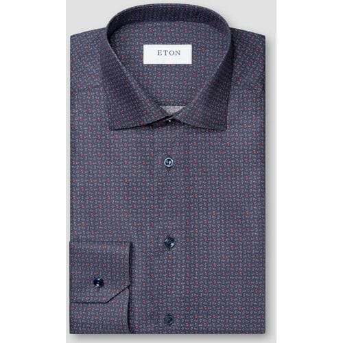 Eton Overhemd Mini Allover Paisley Pattern Cotton Twill Navy / male