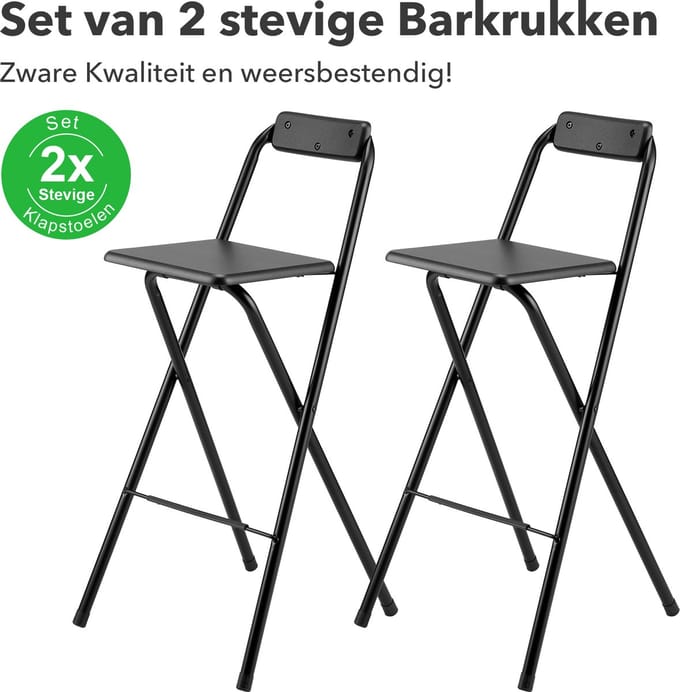 Bardi 2 x Inklapbare Barkruk Voor Statafel Zwart – 100 Kg Draagvermogen