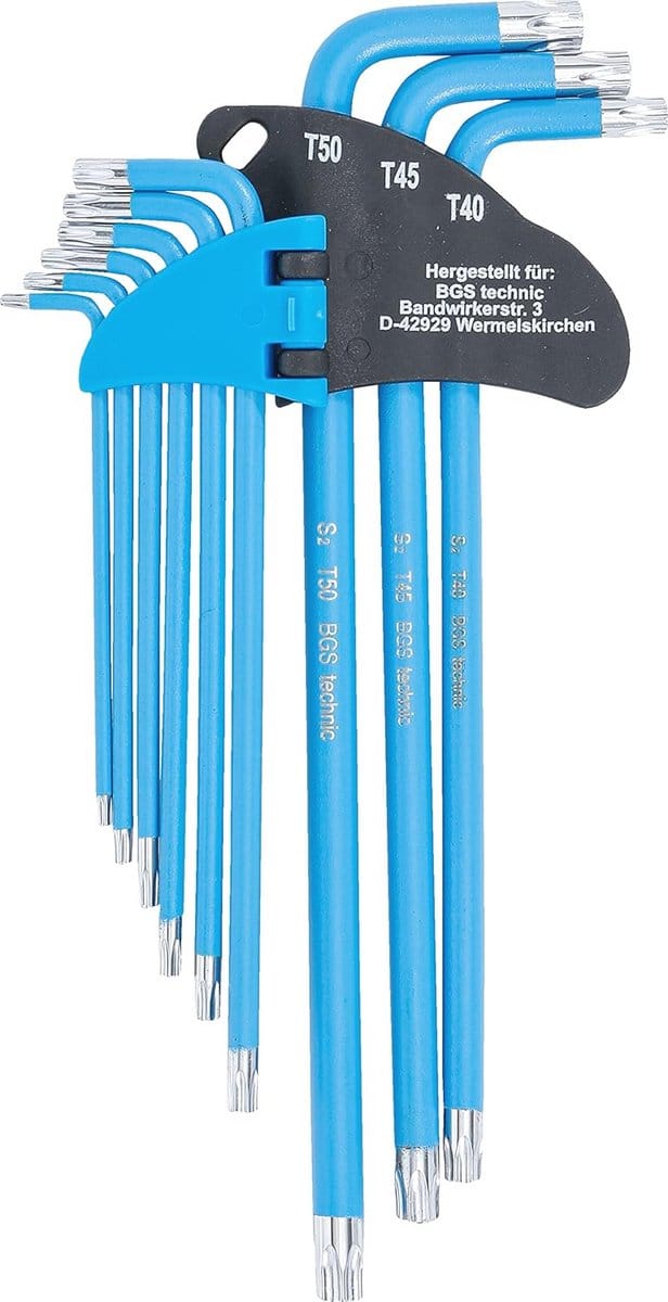 Stiftsleutelset extra lang 9-dlg. - binnenzeskant en antislip kleurcodering