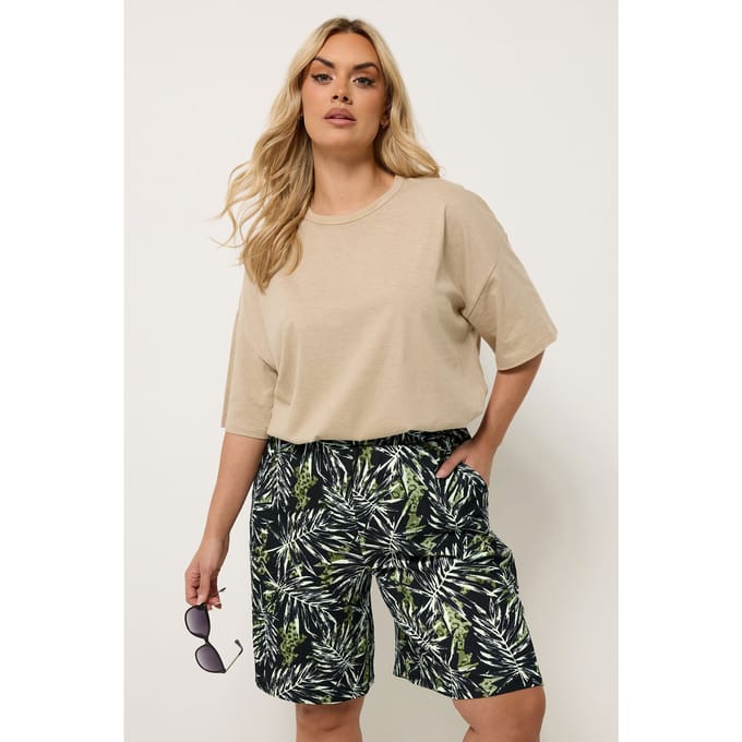 Yours Zwarte Getextureerde Shorts Met Bladprint Size 46