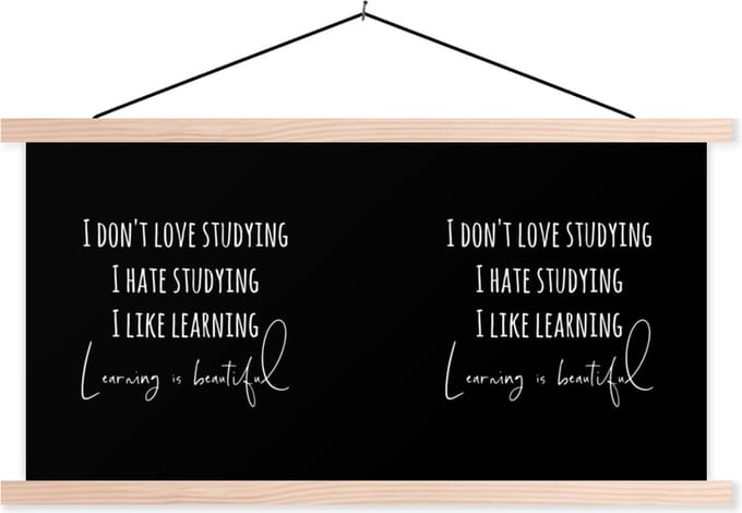 Posterhanger incl. Poster 150x75 cm - Schoolplaat - Leren - Studeren - Student - Quotes - Studentenleven - Textielposter - Blanke latten