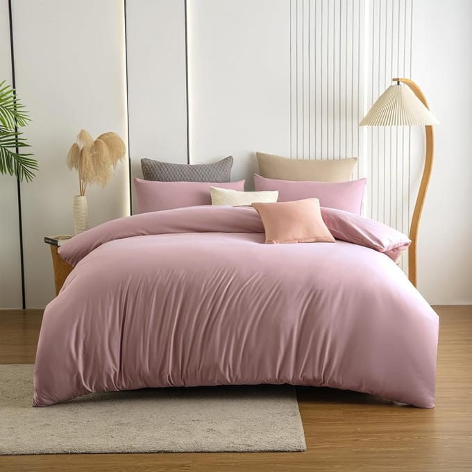 Strijkvrij Dekbedovertrek Roze 135x200 cm Microvezel Beddengoedset met Kussensloop