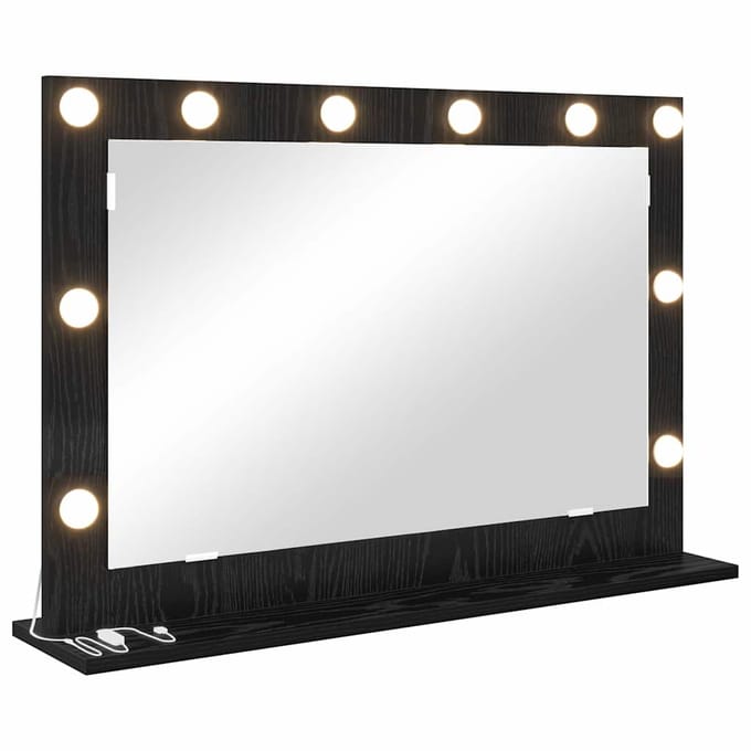 vidaXL - Make-up - Spiegel - Zwart - Eiken - 80 - x - 15 - x - 18 - cm - Rechthoekig