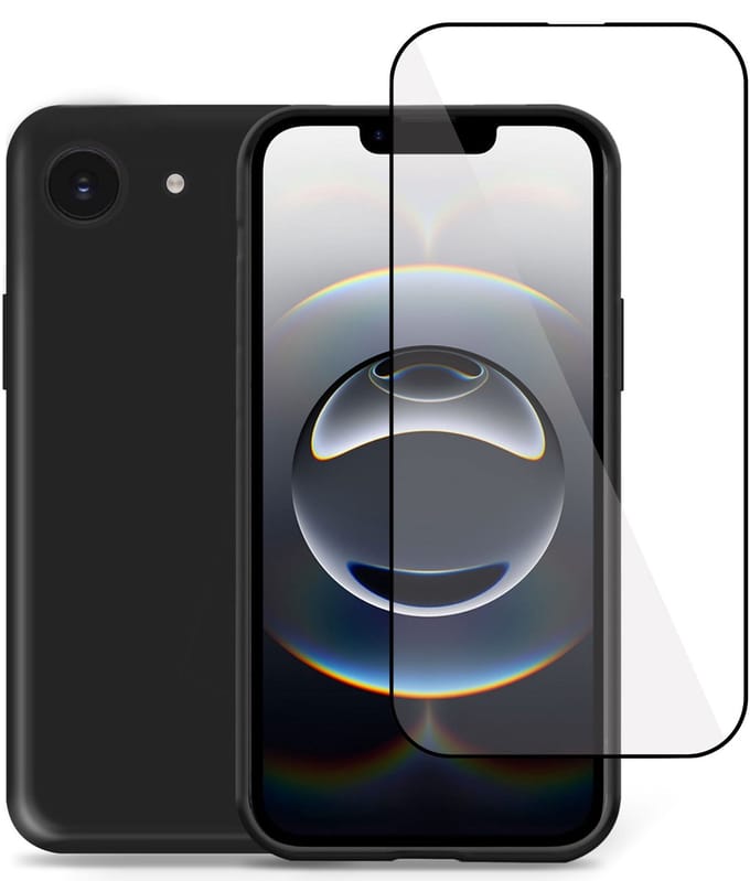 Technow Liquid Hoesje & Screenprotector geschikt voor iPhone 16e – Full Screen Tempered Glass - Back Case Cover - Zwart
