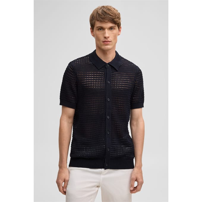 Gebreid poloshirt Ander, marineblauw
