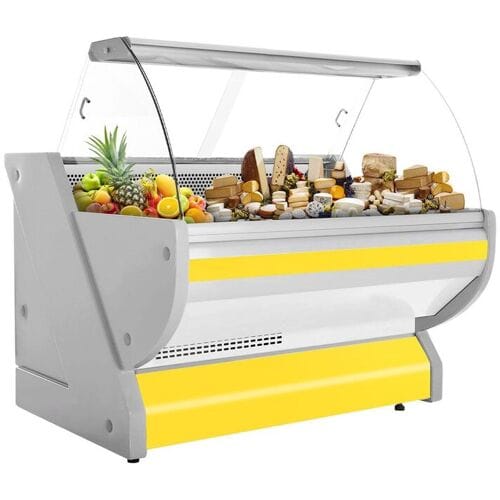 GGM Gastro Kühl-/ Fleischtheke - 1500mm - Gelb - mit Fleischlicht & beleuchteter Frontblende