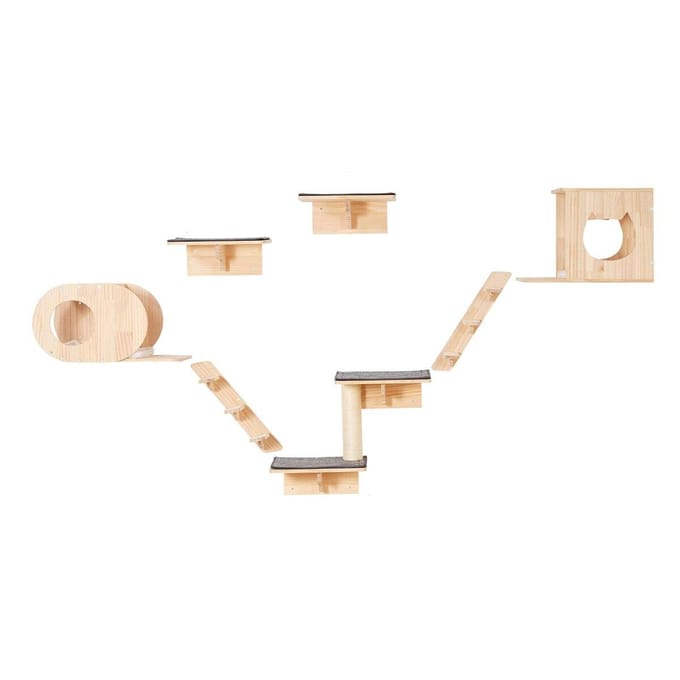 Wandmontage Kattenplanken Boom met Springplanken Nesten Hangmat Set van 7