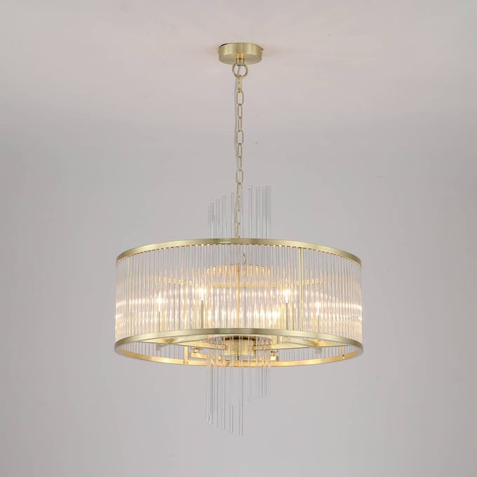 Searchlight Hanglamp Lara, Ø 55 cm, goudkleurig/helder, glas/metaal