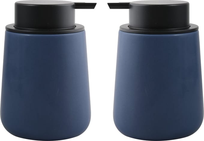 MSV Zeeppompje/dispenser Malmo - 2x - Keramiek - donkerblauw/zwart - 8,5 x 12 cm - 300 ml
