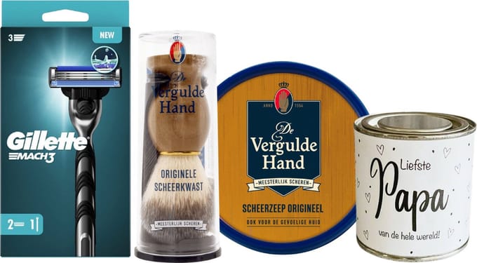 Vergulde Hand Cadeauset Papa & Gillette Mach3