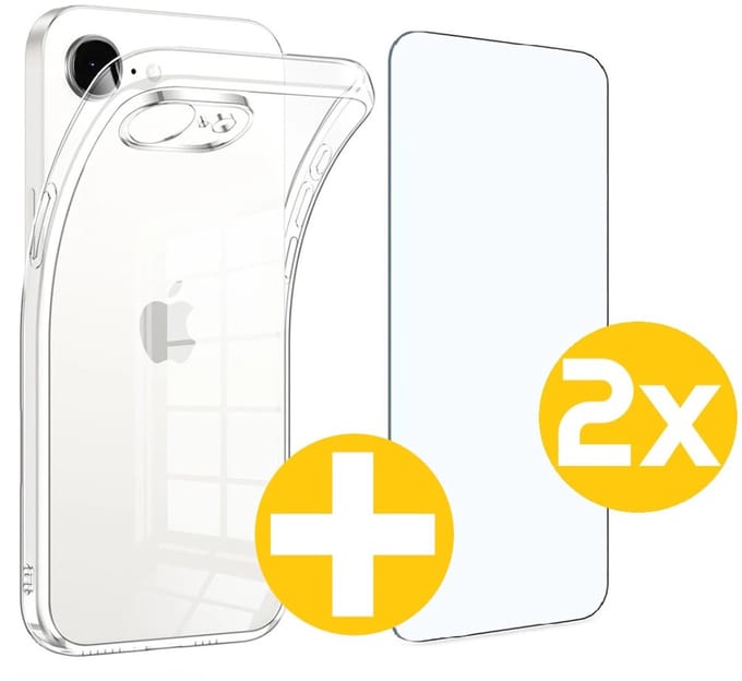 Hoesje en Screenprotector Combi Geschikt Voor iPhone 17e / 16e - Transparant Hoesje + 2x Screenprotector