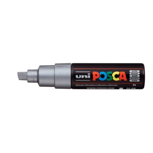 Posca marker met schuine punt schrijfdikte breed zilver