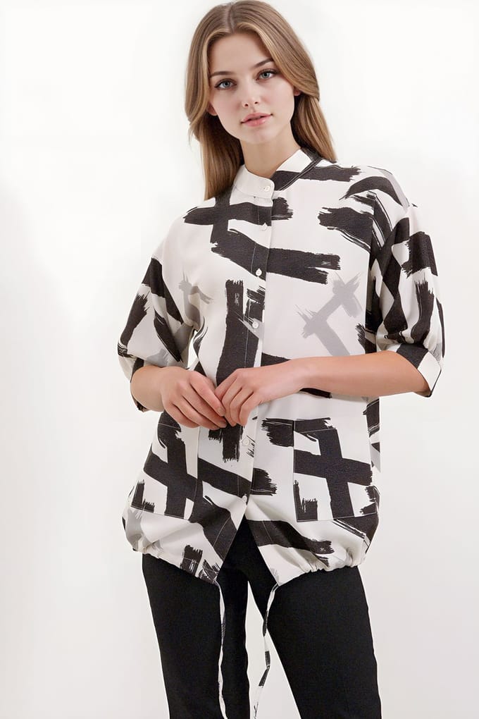 Abstracte Print Losse Fit Shirt met Pocket