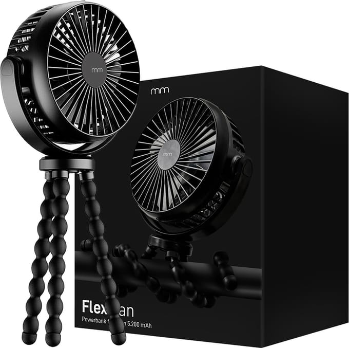 MikaMax Flex Fan - Flexibele Ventilator met Powerbank 5200 mAh en 3 Snelheden - 40 uur draadloos