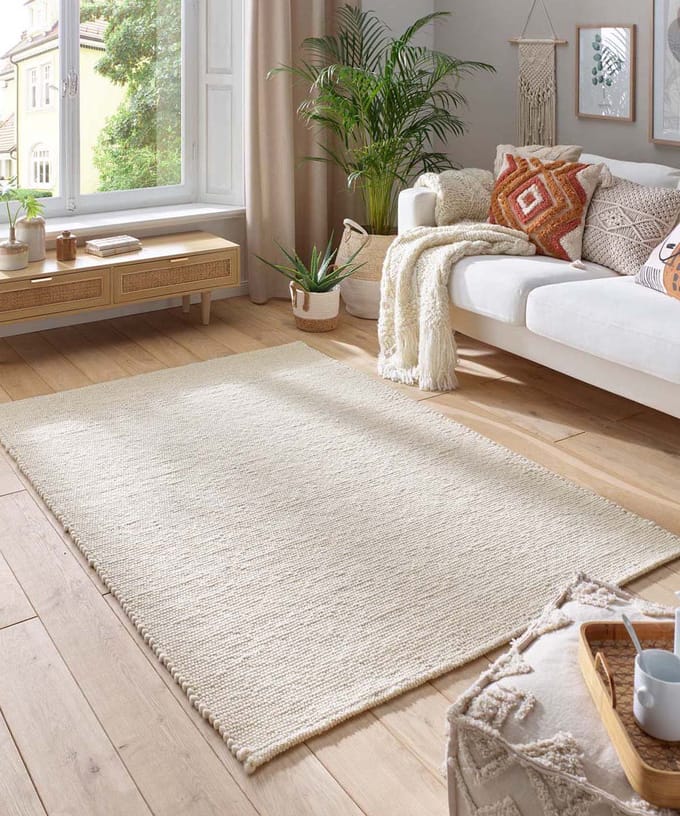 Wollen vloerkleed - Lundr wit 70x130