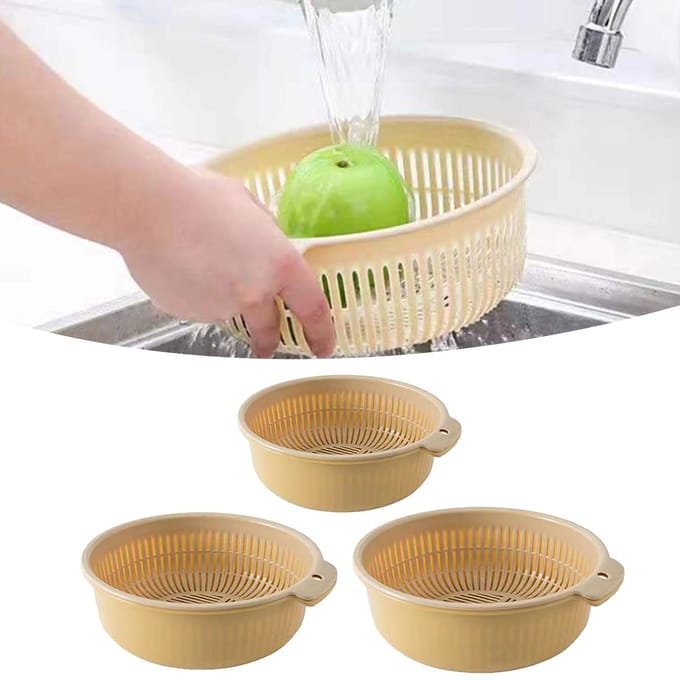 Grote Keuken Zeef Vergiet Kom Set Multifunctioneel Dubbellaags Plastic Fruit Groente brown