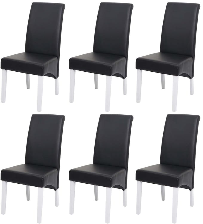 Set van 6 eetkamerstoelen Keukenstoel Stoel M37 ~ leer, zwart, witte poten