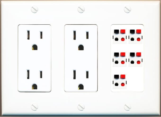 Speaker Draad Muurplaat - Audio Aansluiting - Schoon Kabelbeheer - Verwisselbare Jacks - 5 Poort - Wit