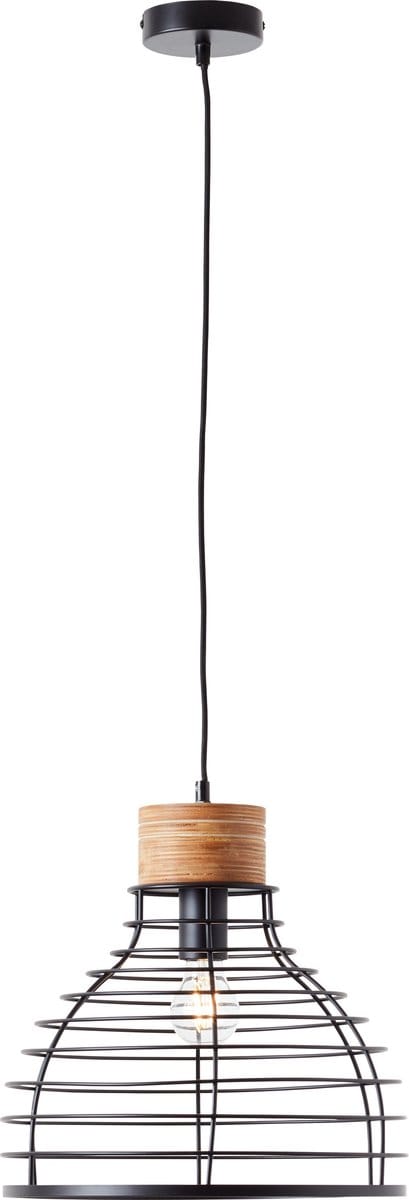 Brilliant Avia - Hanglamp - E27 max 1x40W - Zwart/Houtkleur