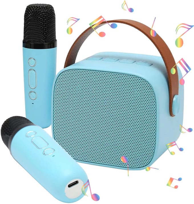 Karaoke Machine - Karaoke Machine voor Kinderen - Bluetooth-karaoke - Draagbare - 2 Microfoons - 4 Stemveranderende Modi - Lange Batterijduur - Blauw