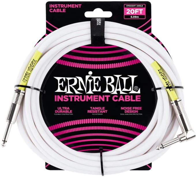 Ernie Ball 6047 Gitaarkabel 6 Meter Wit - Haaks/Rechte Plug