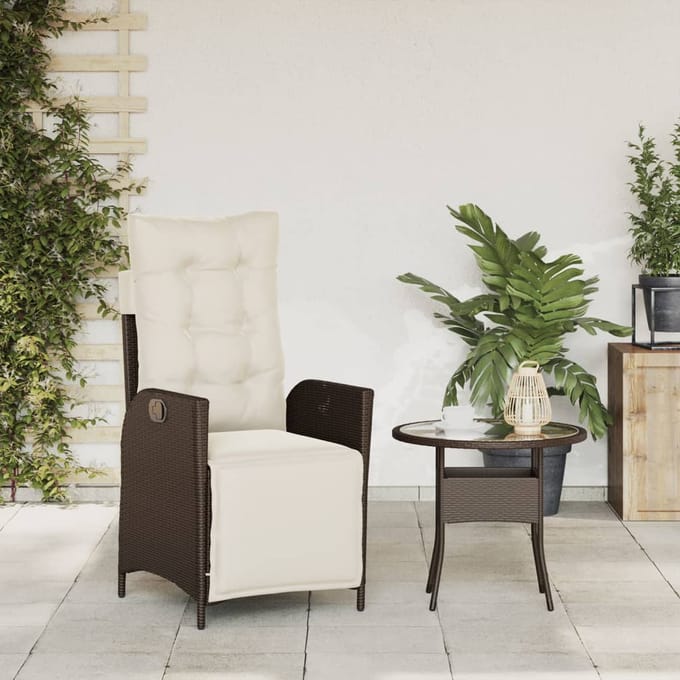 vidaXL - Tuinstoel - verstelbaar - met - voetensteun - poly - rattan - bruin