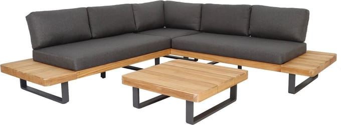 Manhattan hoek loungeset 3 delig aluminium teak