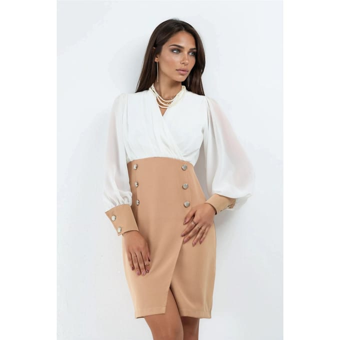 V-hals Midi-jurk met Knoopdetails