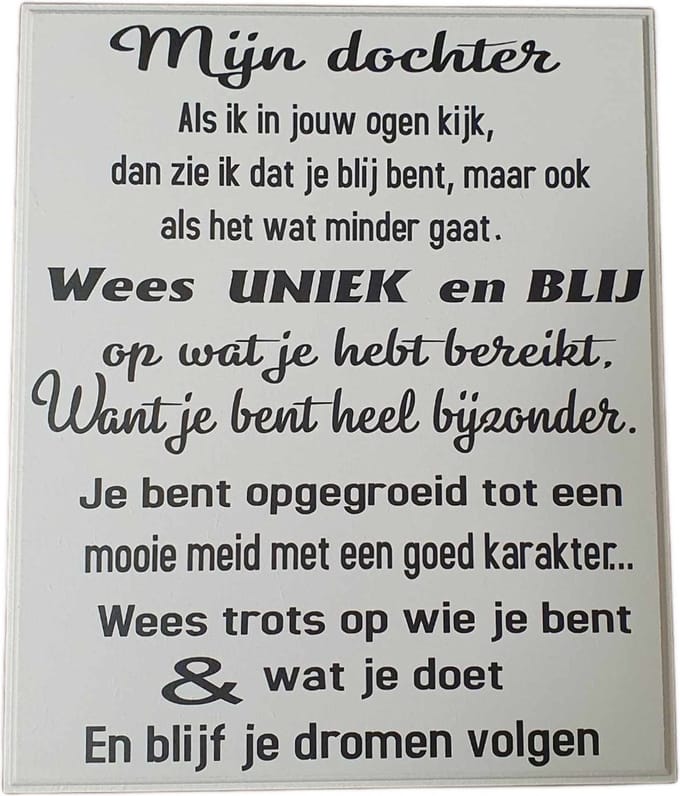 Tekstbord - spreukenbord - quote - dochter - opkikker