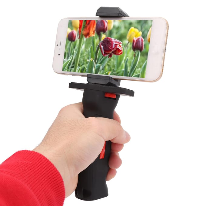 Camera Plastic Handheld Grip Stabilisator Handvat Mount Standaard met Mobiele Telefoon Klem black