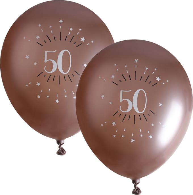Santex verjaardag leeftijd ballonnen 50 jaar - 12x stuks - rosegoud - 30 cm - Abraham/Sarah