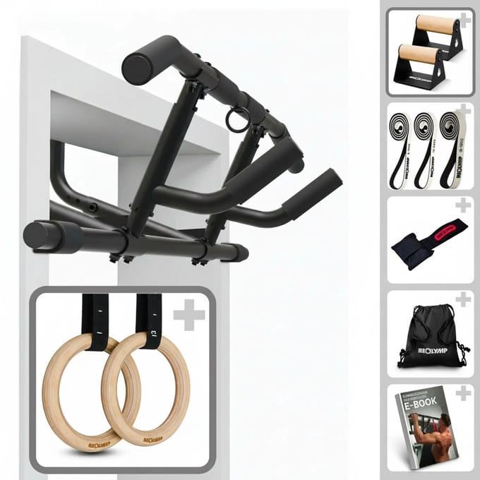 NEOLYMP Calisthenics Plus Set: Pull-Up Bar, Ringen, Push-Up Grepen & Bands