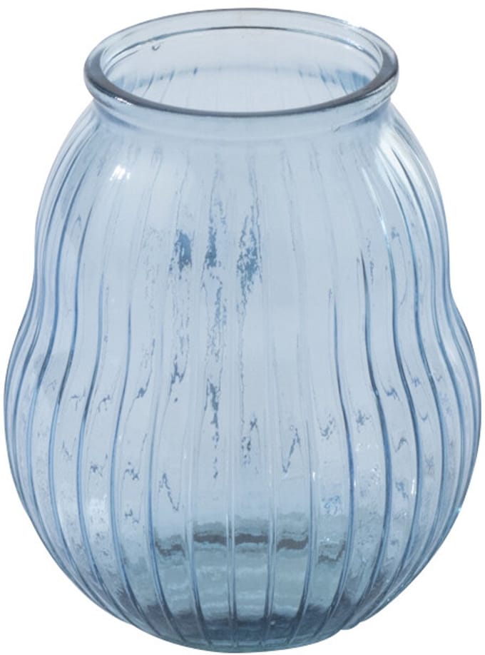 J-Line windlicht Gestreept - glas - lichtblauw - small